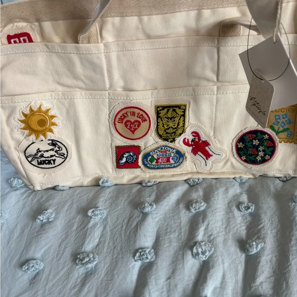 Free People Kiss My Patch Cream Canvas Tote with Colorful Patches - Picture 2 of 12